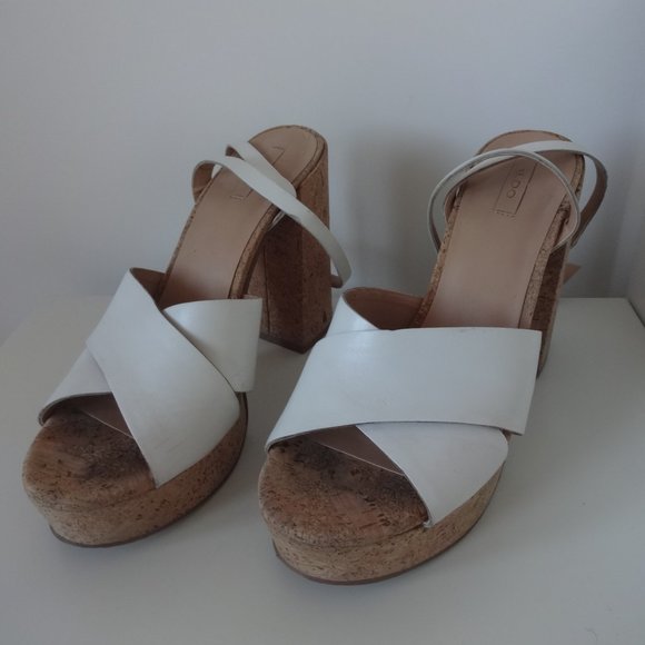 2 x 20 Aldo Rivalgo white leather and cork sandals - Picture 2 of 7